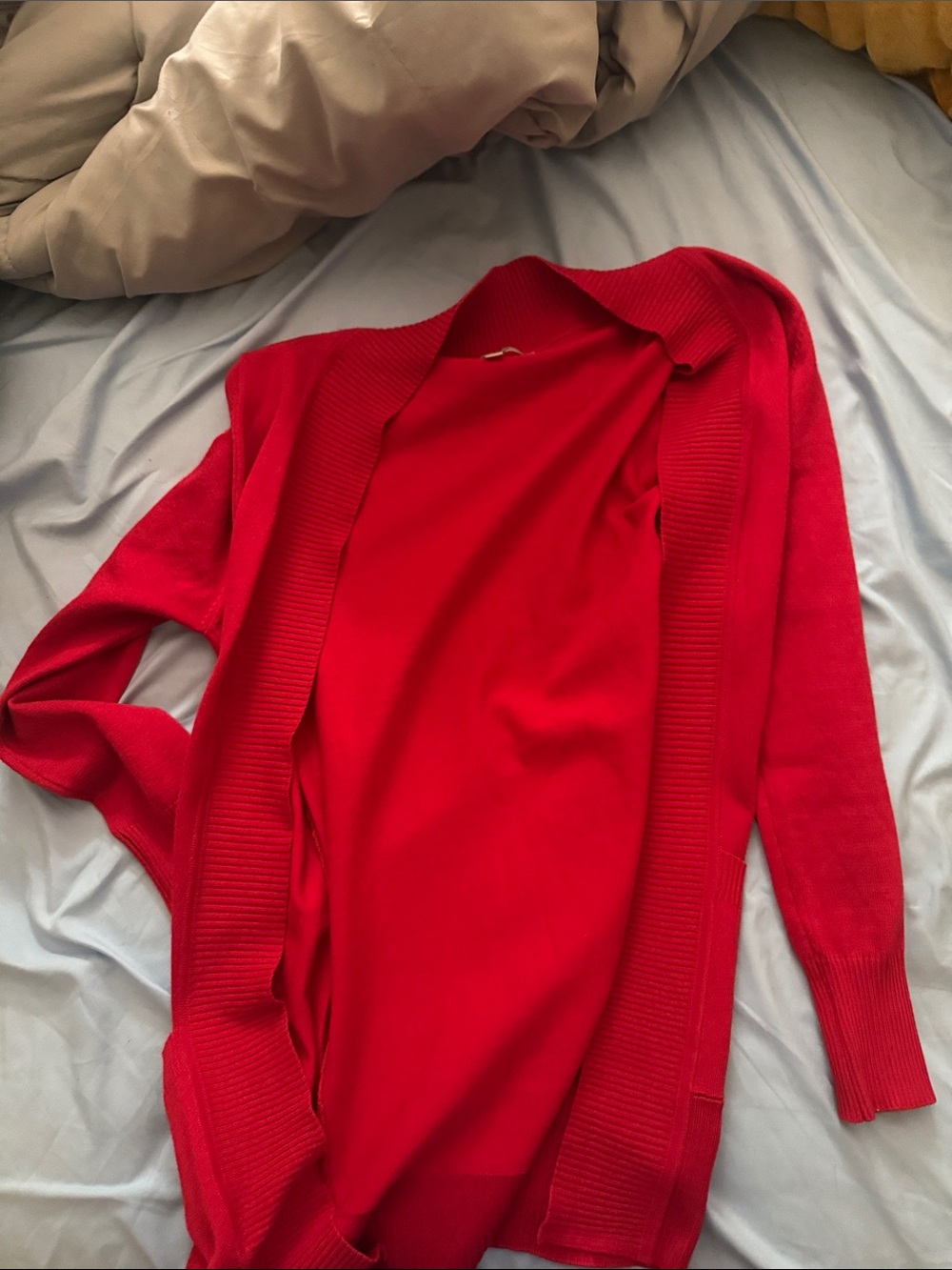 Papaya Red Open-Front Cardigan